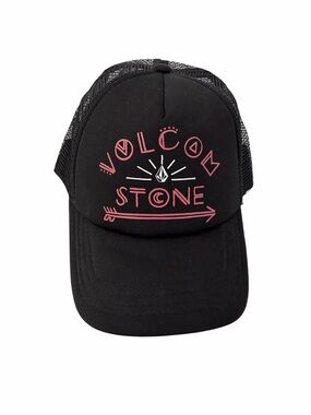Volcom Black Trucker Hat with Pink Logo